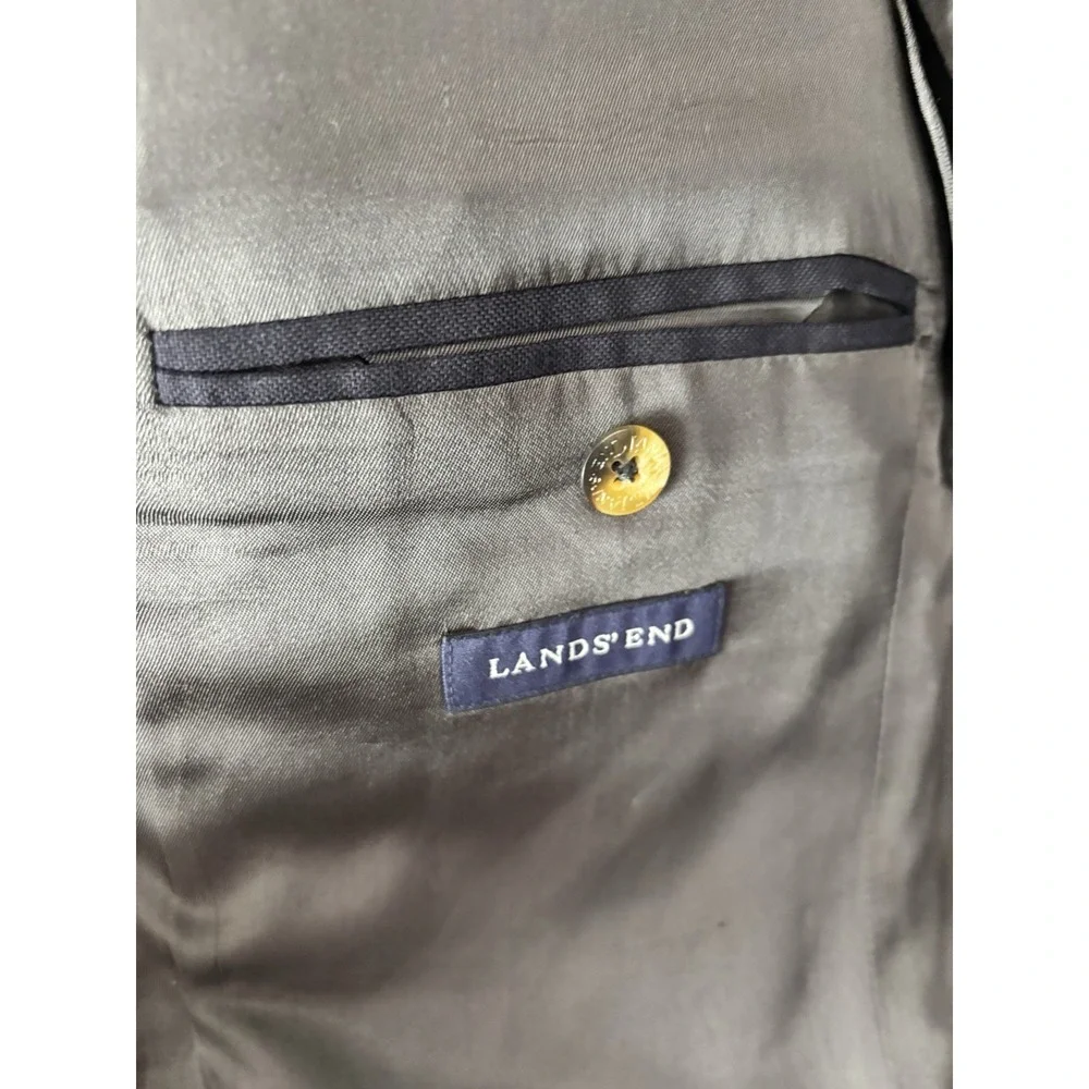 Lands' End 40R Gold Button‎ 100% Wool Blazer Sport Coat Jacket Navy Blue Preppy